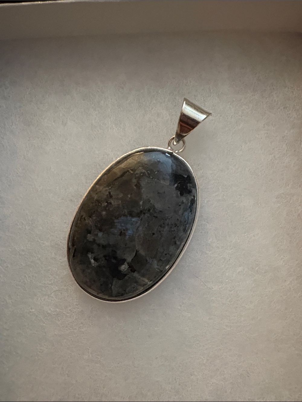 Sterling Silver plated  Dark Gray stone Pendant